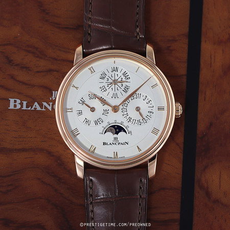 Pre-owned Blancpain Villeret Perpetual Calendar 38mm 6057-3642-53b