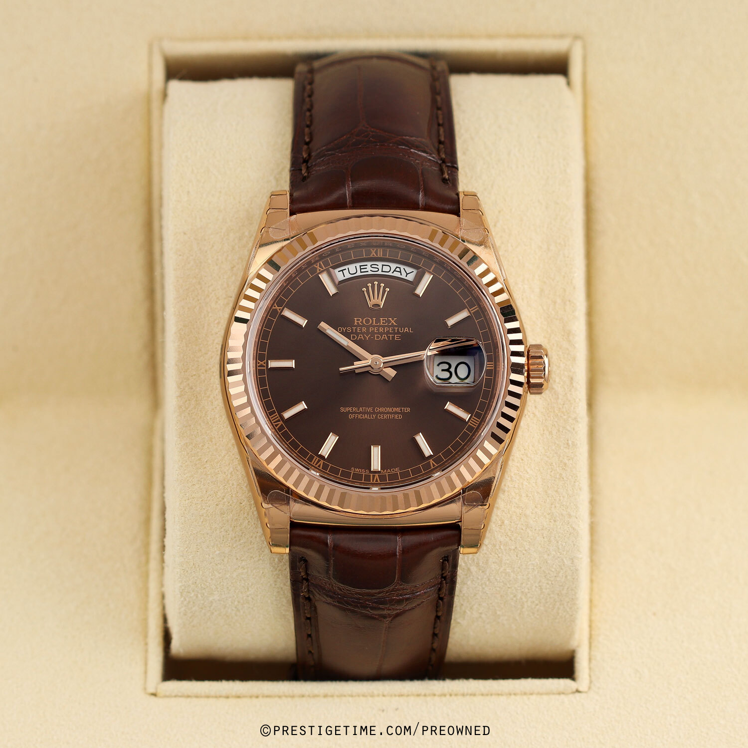 Preowned Rolex DayDate 36mm 118135 Chocolate