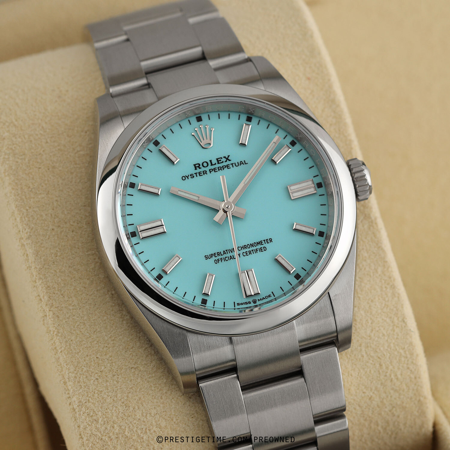 Pre-owned Rolex Turquoise Blue Oyster Perpetual 36mm 126000