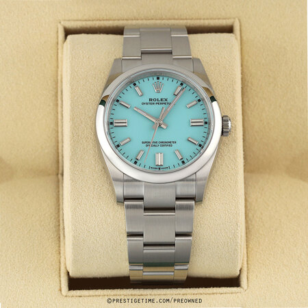 Pre-owned Rolex Turquoise Blue Oyster Perpetual 36mm 126000