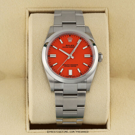 Pre-owned Rolex Coral Red Oyster Perpetual 36mm 126000