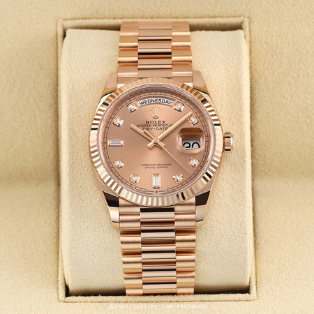 Pre-owned Rolex Day-Date 36mm 128235 Rose Diamond