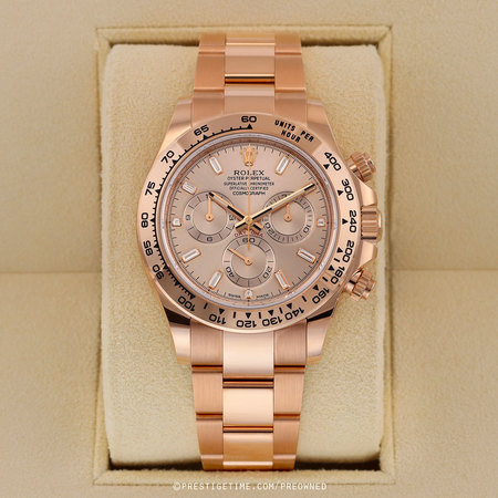 Pre-owned Rolex Daytona Everose Gold m116505-0017 116505 Sundust Baguette