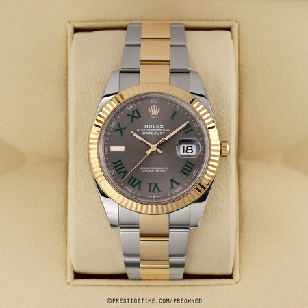 Pre-owned Rolex Datejust 41mm Wimbledon 126333 Slate Roman Oyster