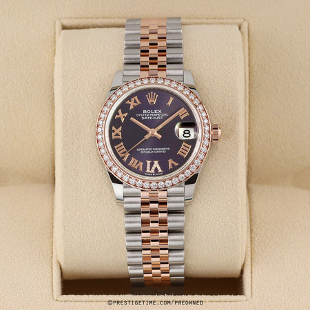 Pre-owned Rolex Datejust 31mm Stainless Steel and Rose Gold 278381rbr Aubergine VI Roman Jubilee