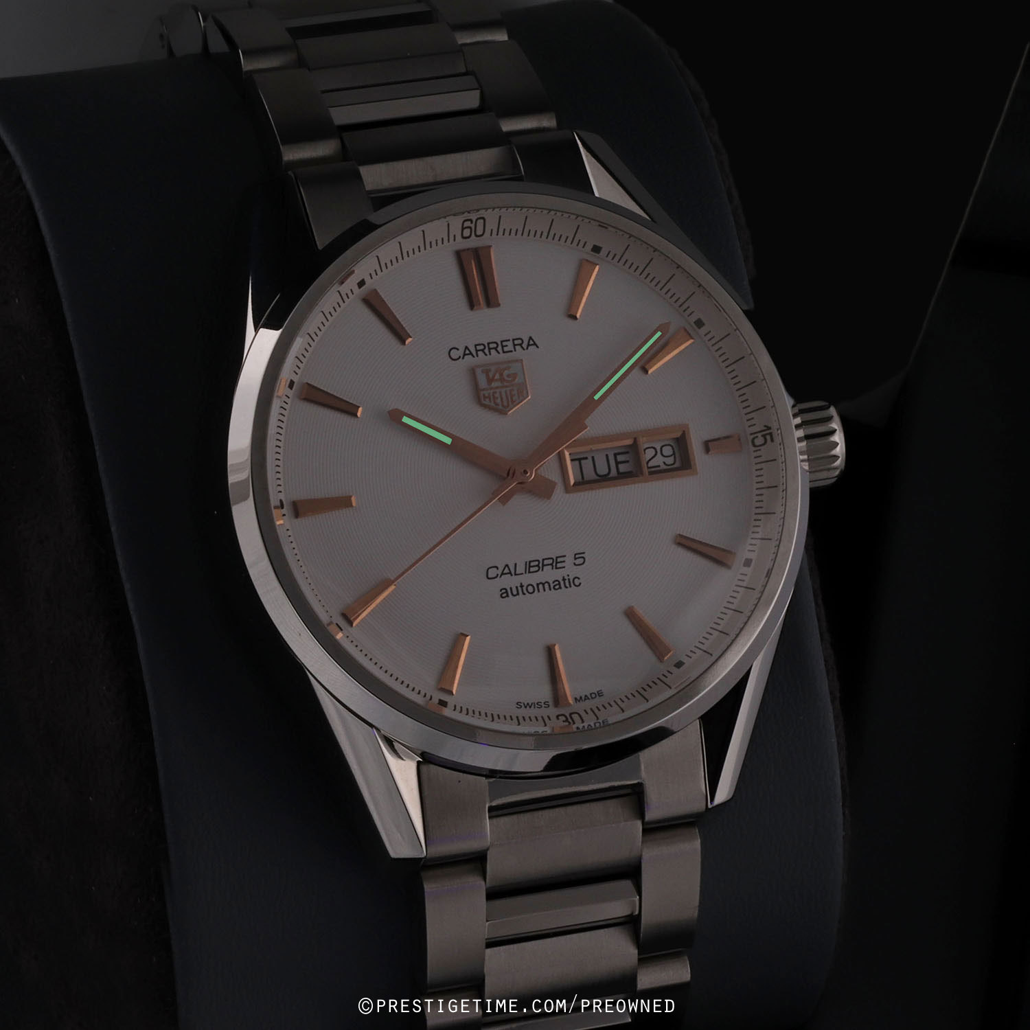 Pre-owned Tag Heuer Carrera Day Date Caliber 5 41mm war201d.ba0723