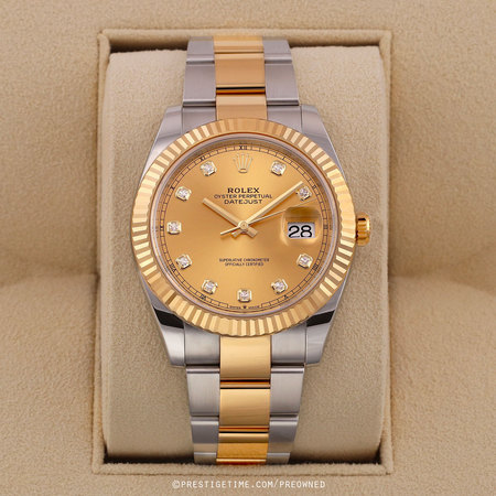 Pre-owned Rolex Datejust 41mm 126333 Champagne Diamond Oyster