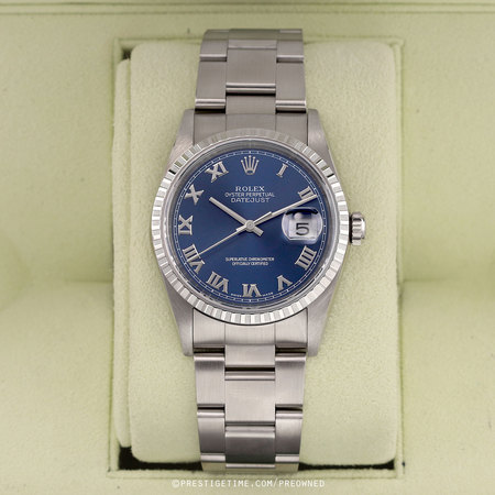 Pre-owned Rolex FACTORY SERVICED Datejust 36mm Blue Roman 16220 Oyster