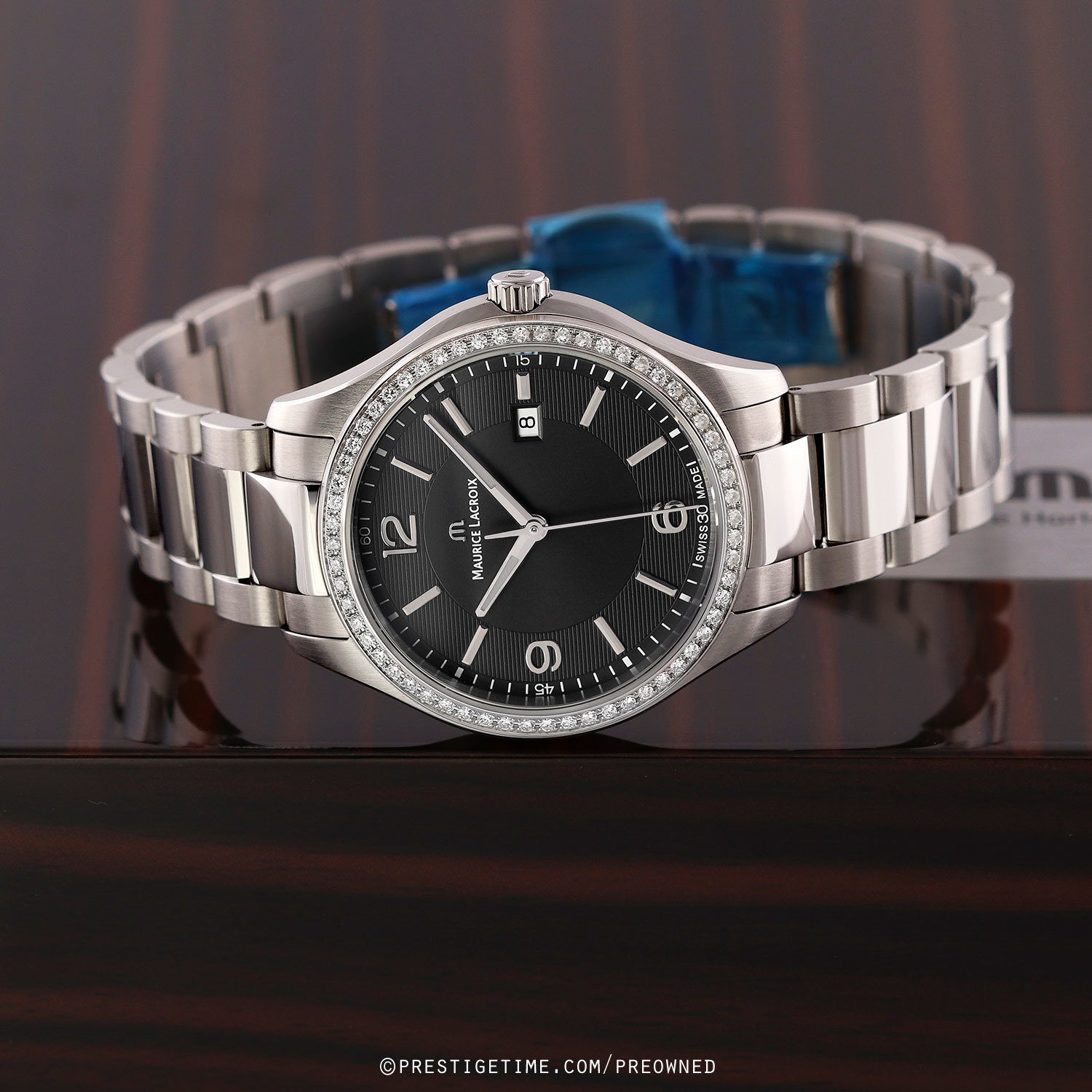 $850 Maurice Lacroix Swiss Miros Integral Ladies Diamond Watch w Box Extra Link Pre-owned Maurice Lacroix Miros Quartz Ladies mi1014-sd502-130 main image 2