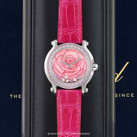 Pre-owned Chopard La Vie En Rose Happy Sport Round Quartz 36mm 278475-3030