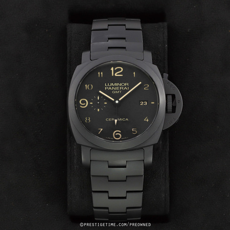 Pre-owned Panerai Luminor 1950 CERAMICA Tuttonero 3 Days GMT 44mm PAM00438