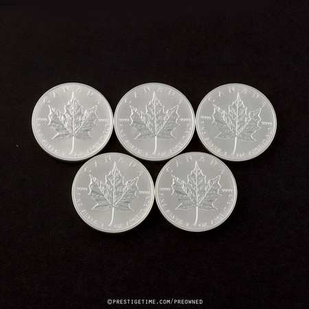 Bullion  5 x 1 Silver Troy Oz  1992 Canadian Maple Leaf
