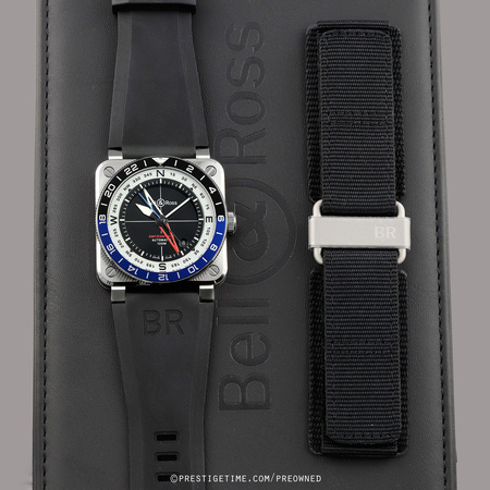 Pre-owned Bell & Ross BR-03 GMT Compass 42mm BR0393-COM-ST/SRB