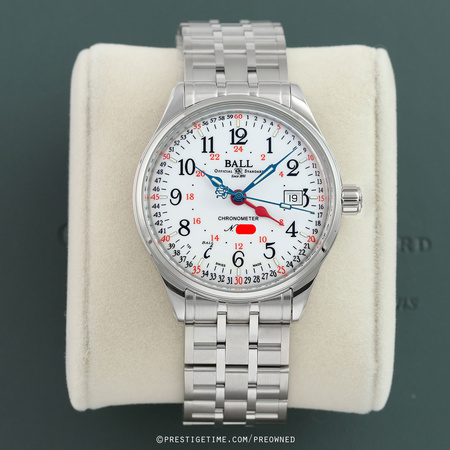 Pre-owned Ball Watch Trainmaster Standard Time GMT 40mm NM3888D-S5CJ-WH