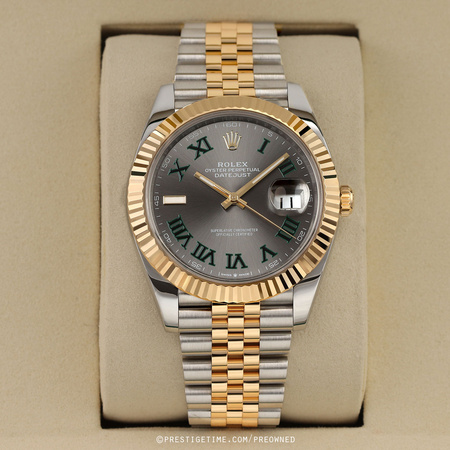 Pre-owned Rolex Datejust 41mm Wimbledon Steel and Yellow Gold 126333 Slate Roman Jubilee