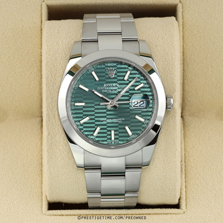 Pre-owned Rolex Mint Green Fluted Motif Datejust 41mm 126300 Mint Green Fluted Oyster